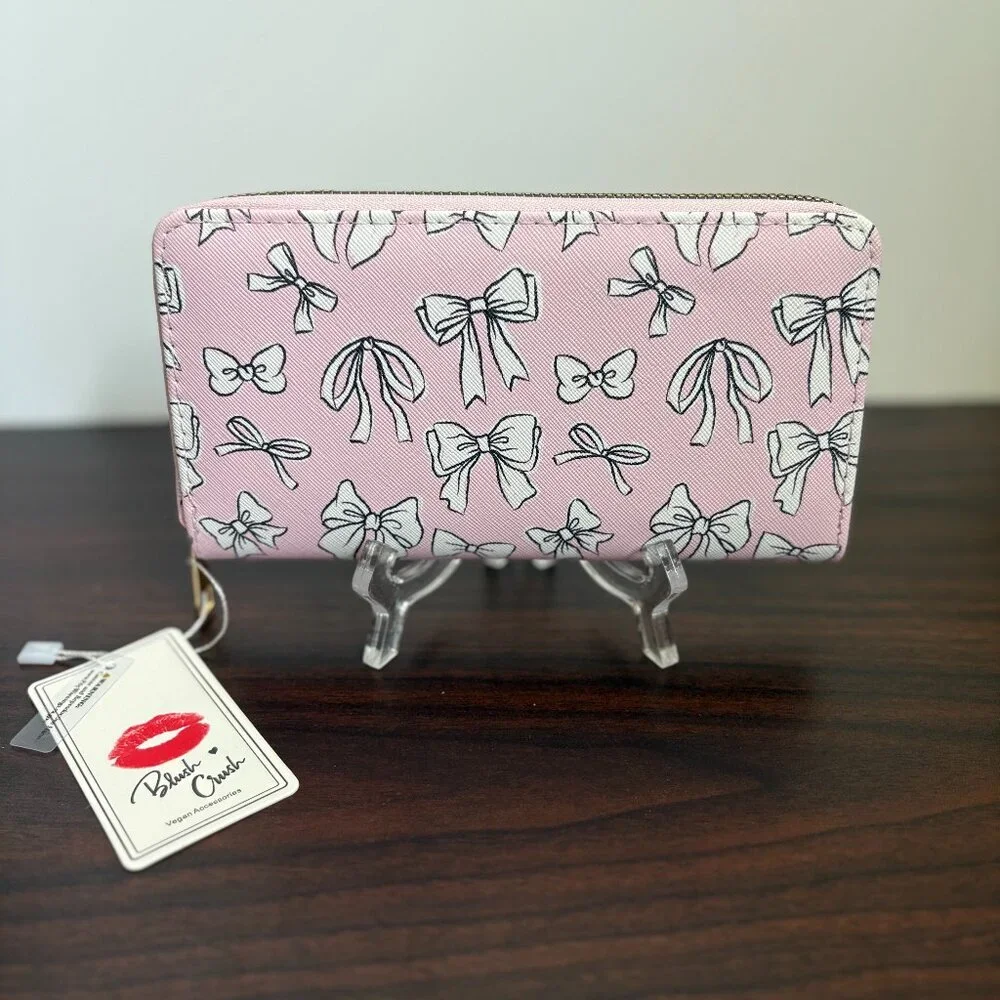 Blush Crush Vegan Bow Pink White Wallet Balletcore Coquette Y2K Girly Barbiecore
